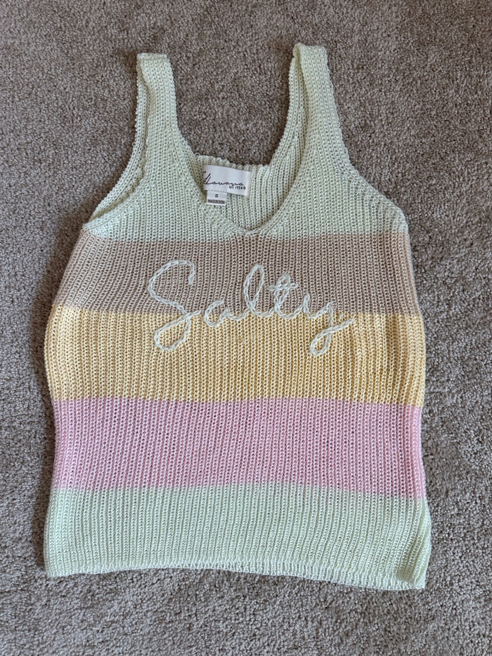 Pastel Knit Sleeveless Sweater with Script